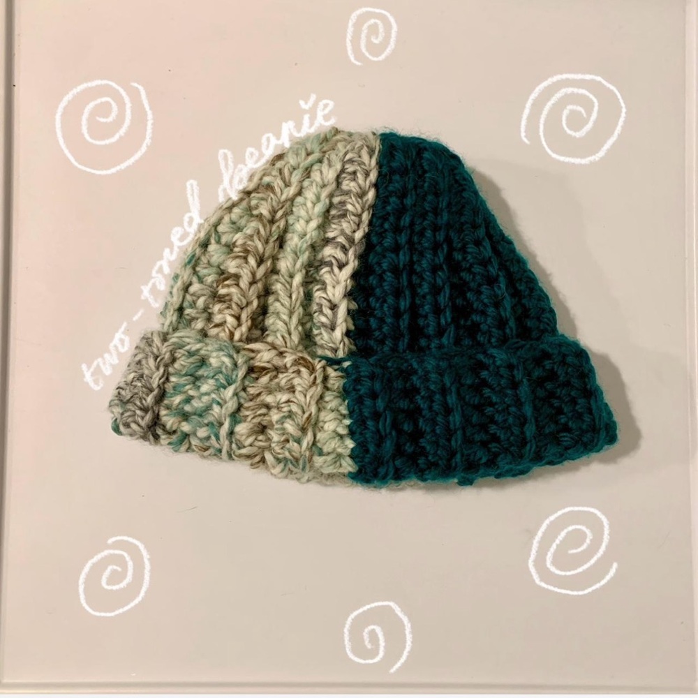 handmade chunky two tone crochet beanie